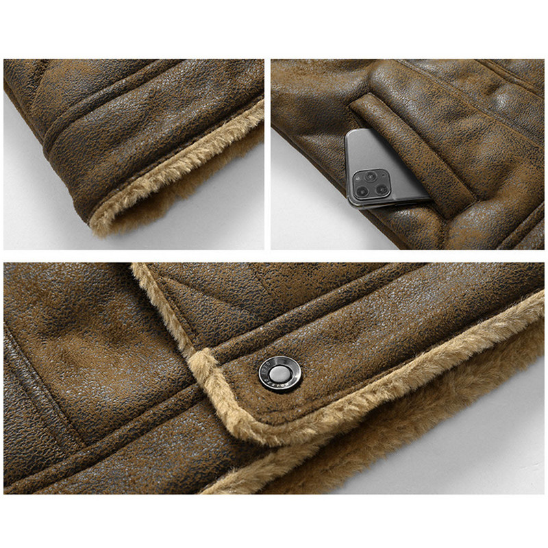 ανδρικά μπουφάν Thicken Faux Fur Fleece Jacket ανδρικό Loose Lambs Wool Lapel Pocket Outerwear Winter Chic Μονόστητο παλτό Street