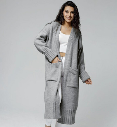 Pikk kootud kardigan naiste plusssuuruses Vintage 2023 tasku kevad sügistalv džemprid ülerõivad kampsunid Y2k kampsun mantel jakk