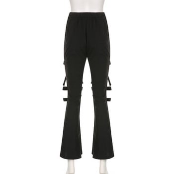 Ψηλόμεσο μαύρο καθημερινό παντελόνι Dark Design Sense με μπαλώματα με παπιγιόν, φθινοπωρινό νέο γυναικείο γοτθικό παντελόνι