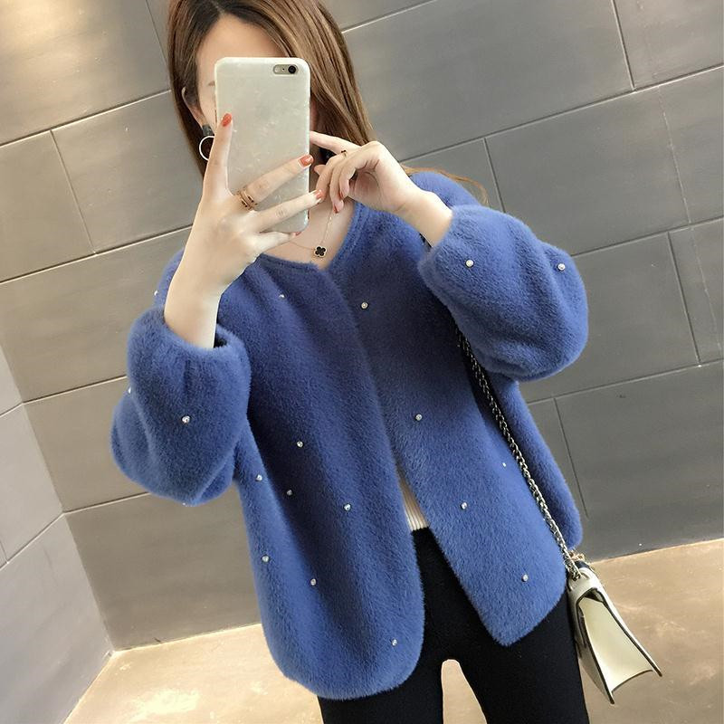 2023. aasta naiste vabaaja mantel, imiteeriv naaritsa karusnahk, massiivne kaelus kampsun jakk Sügistalvereided pärlitega ülerõivastega naistele