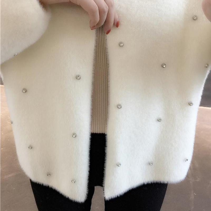 2023. aasta naiste vabaaja mantel, imiteeriv naaritsa karusnahk, massiivne kaelus kampsun jakk Sügistalvereided pärlitega ülerõivastega naistele