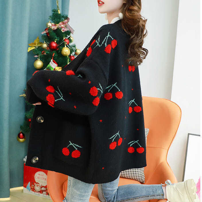 Talvemood naiste V-kaelusega nööpidega tasku trükitud kudumine kardigan Sügis uus magus avar laisk kampsun mitmekülgne mantel