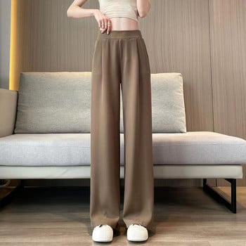 Φαρδύ παντελόνι Κομψό γυναικείο παντελόνι γραφείου Ψηλόμεσο παντελόνι χαλαρής εφαρμογής με διπλές τσέπες για καλοκαιρινά ρούχα εργασίας Γυναικεία παντελόνια