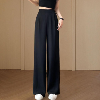 Φαρδύ παντελόνι Κομψό γυναικείο παντελόνι γραφείου Ψηλόμεσο παντελόνι χαλαρής εφαρμογής με διπλές τσέπες για καλοκαιρινά ρούχα εργασίας Γυναικεία παντελόνια