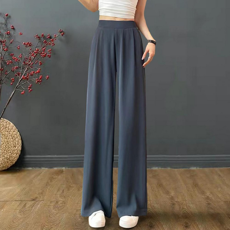 Свободни панталони Стилни дамски офис панталони Панталони със свободна кройка с висока талия и двойни джобове за лятно работно облекло Дамски панталони