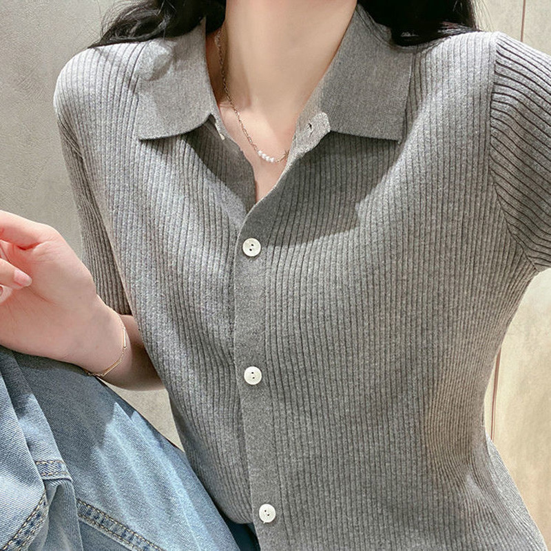 Stiilne revääriga silmkoeline nööbiga lahtine Korea kampsun kampsunid naisteriided 2022. aasta sügis, uued vabaaja topid.