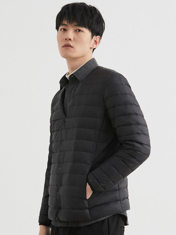 Muška puhasta jakna Ultra lagana 90% bijela pačija puhasta jakna Muška topla podstava otporna na vjetar s okruglim izrezom, lagana srednjeslojna jakna na gumbe