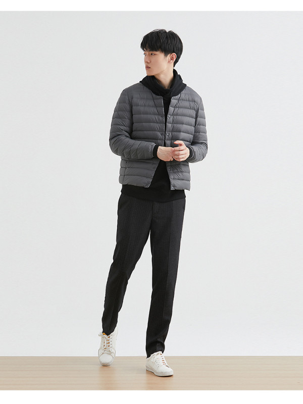 Muška puhasta jakna Ultra lagana 90% bijela pačija puhasta jakna Muška topla podstava otporna na vjetar s okruglim izrezom, lagana srednjeslojna jakna na gumbe