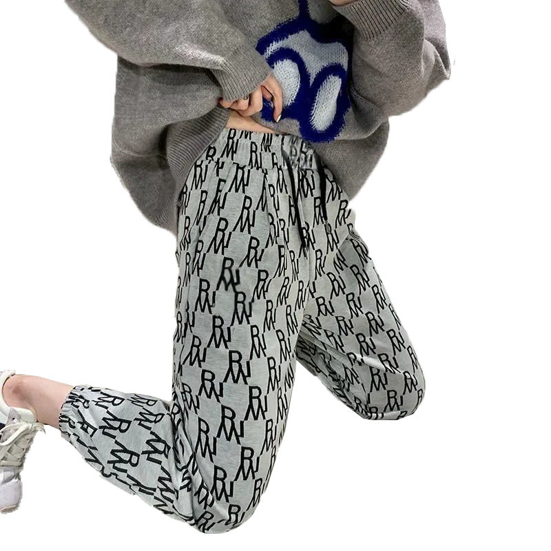 Γυναικείο ψηλόμεσο παντελόνι casual 2023 Νέο φθινοπωρινό κολάν άνοιξη Παντελόνι Φαρδύ καλοκαιρινό τύπωμα Φούτερ Μαύρο παντελόνι Γυναικείο