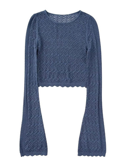 TRAF Γυναικεία Μόδα Cropped Πλεκτό Πουλόβερ Vintage O λαιμόκοψη Γυναικεία πουλόβερ Κομψά μπλουζάκια