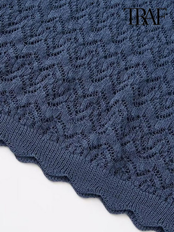 TRAF Γυναικεία Μόδα Cropped Πλεκτό Πουλόβερ Vintage O λαιμόκοψη Γυναικεία πουλόβερ Κομψά μπλουζάκια