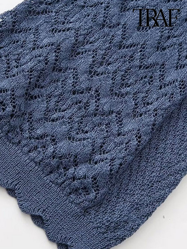 TRAF Γυναικεία Μόδα Cropped Πλεκτό Πουλόβερ Vintage O λαιμόκοψη Γυναικεία πουλόβερ Κομψά μπλουζάκια