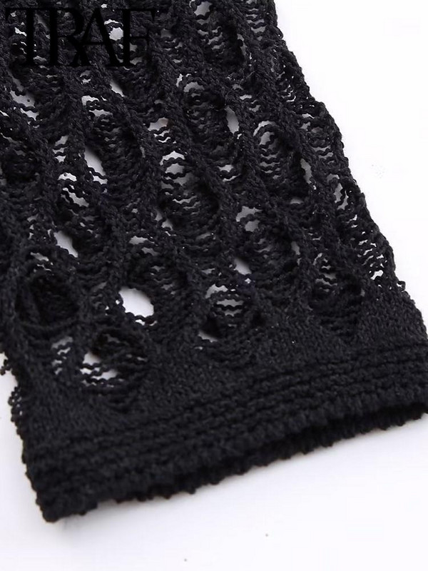 TRAF Y2K Ασύμμετρο μαύρο σέξι κούφιο μικτό πλεκτό γυναικείο πουλόβερ μακρυμάνικο λεπτό πουλόβερ Γυναικείο τοπ φθινόπωρο 2023