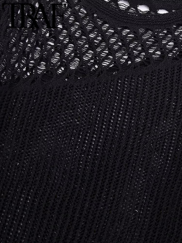 TRAF Y2K Ασύμμετρο μαύρο σέξι κούφιο μικτό πλεκτό γυναικείο πουλόβερ μακρυμάνικο λεπτό πουλόβερ Γυναικείο τοπ φθινόπωρο 2023