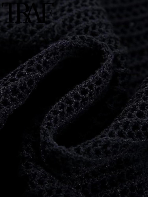 TRAF Y2K Ασύμμετρο μαύρο σέξι κούφιο μικτό πλεκτό γυναικείο πουλόβερ μακρυμάνικο λεπτό πουλόβερ Γυναικείο τοπ φθινόπωρο 2023