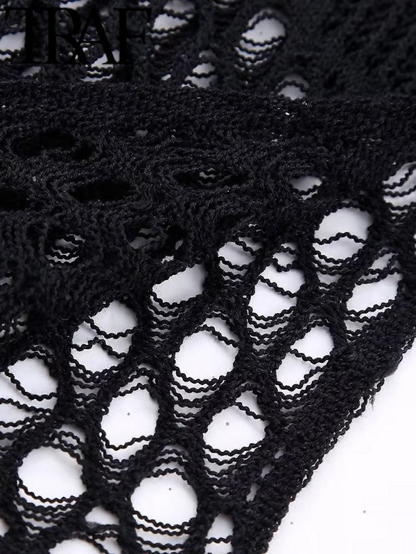 TRAF Y2K Ασύμμετρο μαύρο σέξι κούφιο μικτό πλεκτό γυναικείο πουλόβερ μακρυμάνικο λεπτό πουλόβερ Γυναικείο τοπ φθινόπωρο 2023