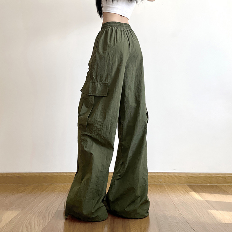 Y2K Γυναικείο παντελόνι Cargo με κορδόνια Streetwear casual μονόχρωμο φαρδύ πόδι φαρδύ ίσιο παντελόνι Κομψό κορεατικό vintage ψηλόμεσο παντελόνι