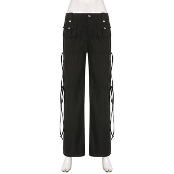 High Street Pocket Belted Patchwork ίσιο παντελόνι μαύρου ύφανσης - καλοκαιρινό στυλ, Sassy χαμηλομέση casual ενδύματα εργασίας παντελόνι για γυναίκες