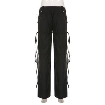 High Street Pocket Belted Patchwork ίσιο παντελόνι μαύρου ύφανσης - καλοκαιρινό στυλ, Sassy χαμηλομέση casual ενδύματα εργασίας παντελόνι για γυναίκες