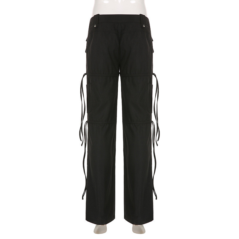 High Street Pocket Belted Patchwork Straight Black Weave püksid – suvise stiiliga, sassis madala vöökohaga vabaaja töörõivaste püksid naistele