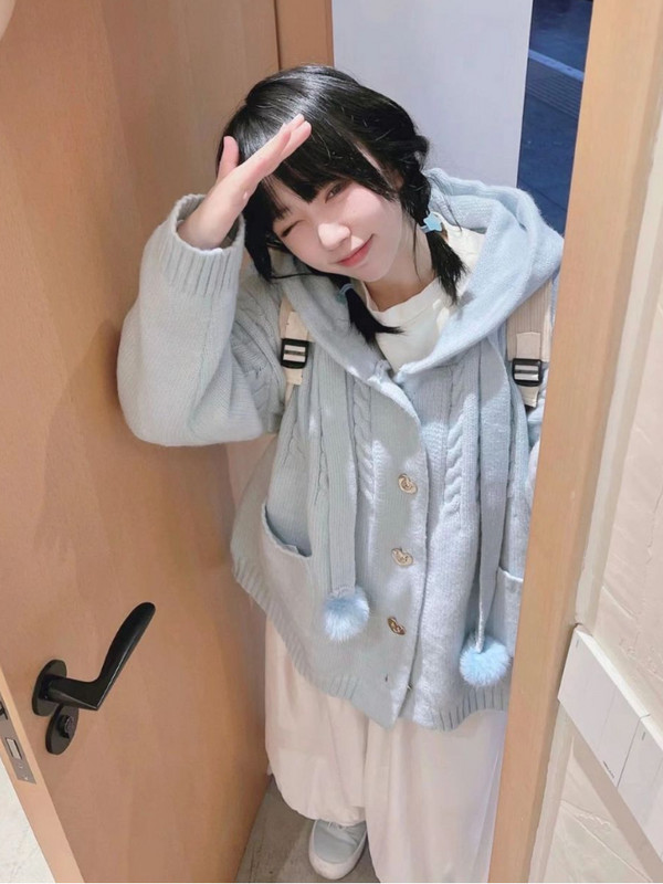 KOSAHIKI Japanski kawaii pleteni kardigan s gumbima Ženski plavi kardigan Damski Harajuku Pulover s kapuljačom za slatku djevojku Jakne Y2k kaput