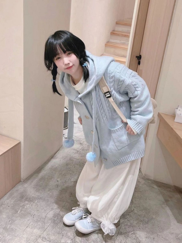 KOSAHIKI Japanski kawaii pleteni kardigan s gumbima Ženski plavi kardigan Damski Harajuku Pulover s kapuljačom za slatku djevojku Jakne Y2k kaput