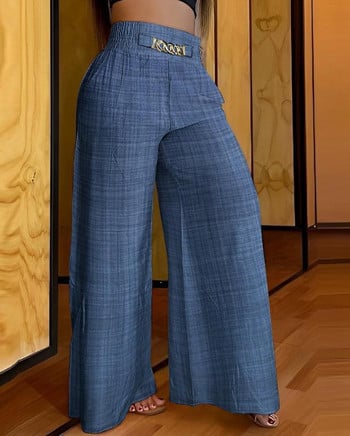 Casual γυναικείο ψηλόμεσο παντελόνι με αλυσίδα ντεκόρ Ευρώπης και Αμερικής Μόδα Απλό σχέδιο τσέπης Καθημερινές διακοπές Γυναικείο φαρδύ παντελόνι