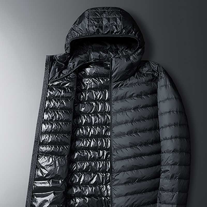 Πουπουλένια χειμωνιάτικα ανδρικά βελούδινα ζεστά μπουφάν Ανδρικά ελαφριά συσσώρευση θερμότητας Αντιανεμικά πουπουλένια μπουφάν Ανδρικό παλτό με κουκούλα
