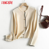 Tangada Γυναικεία χρυσά κουμπιά Crop Knit Ζακέτα πουλόβερ μακρυμάνικο γυναικείο πανωφόρι 4C330
