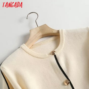 Tangada Γυναικεία χρυσά κουμπιά Crop Knit Ζακέτα πουλόβερ μακρυμάνικο γυναικείο πανωφόρι 4C330