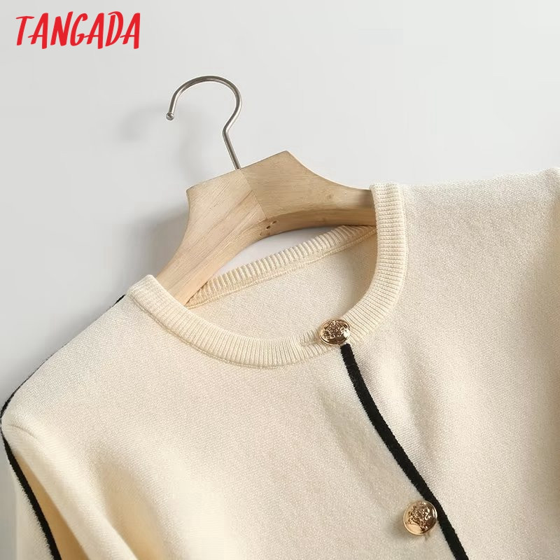 Tangada Γυναικεία χρυσά κουμπιά Crop Knit Ζακέτα πουλόβερ μακρυμάνικο γυναικείο πανωφόρι 4C330