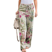 Pamučne lanene hlače Ženske elegancije Ležerne hlače širokih nogavica Opuštene hlače s uzicom s cvjetnim printom Velika veličina 5XL Modne hlače