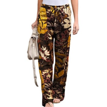 Βαμβακερό λινό παντελόνι Γυναικεία κομψότητα Casual παντελόνι με φαρδύ πόδι Loose Flower print Παντελόνι με κορδόνι μεγάλο μέγεθος 5XL Fashion Pantalones