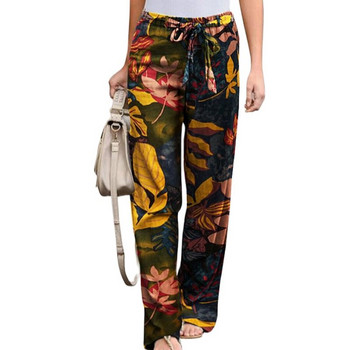Βαμβακερό λινό παντελόνι Γυναικεία κομψότητα Casual παντελόνι με φαρδύ πόδι Loose Flower print Παντελόνι με κορδόνι μεγάλο μέγεθος 5XL Fashion Pantalones