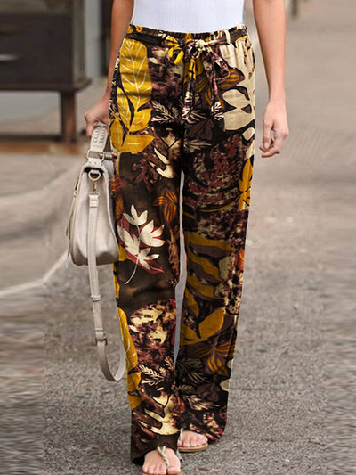 Pamučne lanene hlače Ženske elegancije Ležerne hlače širokih nogavica Opuštene hlače s uzicom s cvjetnim printom Velika veličina 5XL Modne hlače