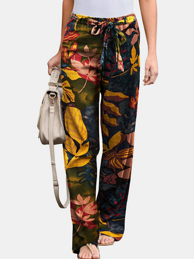 Pamučne lanene hlače Ženske elegancije Ležerne hlače širokih nogavica Opuštene hlače s uzicom s cvjetnim printom Velika veličina 5XL Modne hlače