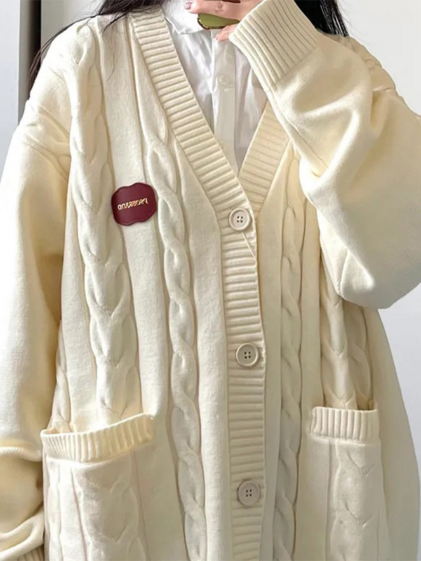 Preppy πουλόβερ Ζακέτα Γυναικεία Υπερμεγέθη Χαλαρή Πλεκτή Ζακέτα Γυναικεία Κορεάτικη μόδα Twist με λαιμόκοψη Harajuku Γυναικείο παλτό πουλόβερ