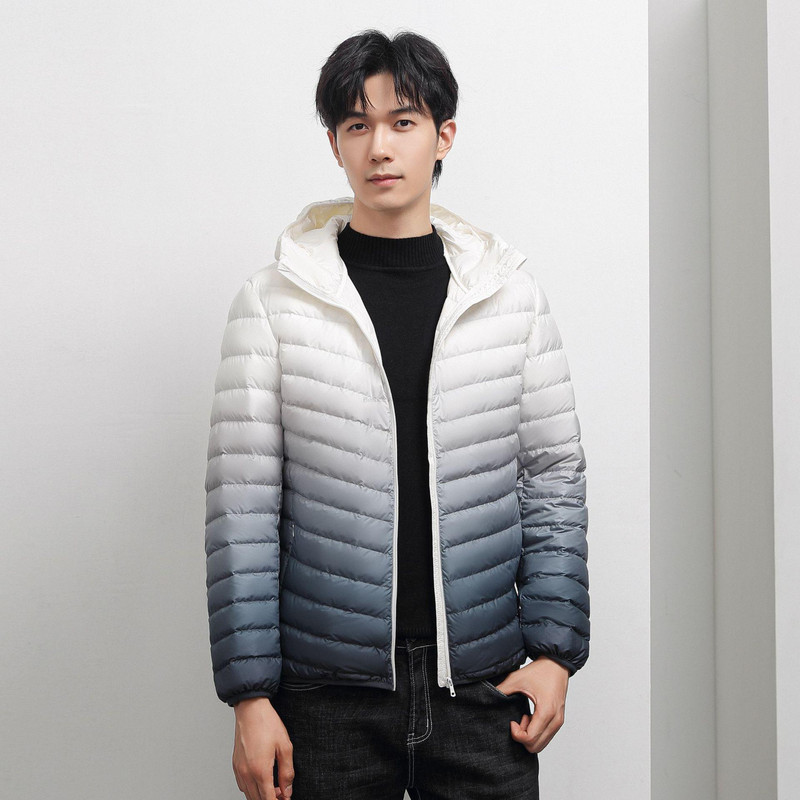 Νέο ανδρικό ανοιχτό τζάκετ μαύρο μεγάλου μεγέθους Χειμερινό μπουφάν Μαλακό ζεστό ανδρικό χειμωνιάτικο παλτό Κορεατικό ανοιχτό πουπουλένιο παλτό με κουκούλα