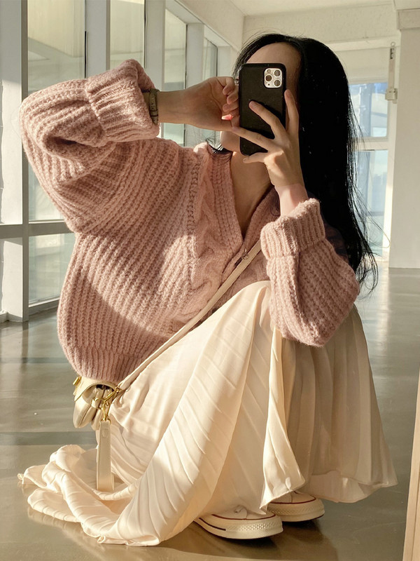 Cardigan tricotat elegant de toamnă 2022, pentru femei, cu mânecă lungă, largi, solide, calde, topuri, pentru femei, la modă coreeană, la un singur piept.