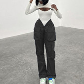 Γυναικείο παντελόνι Casual Hip-hop στυλ ίσιο Παντελόνι με γερανό μεγάλη τσέπη Μπλε με λαιμόκοψη V διακριτικό στενό στη μέση casual παντελόνι Y2K