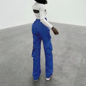 Γυναικείο παντελόνι Casual Hip-hop στυλ ίσιο Παντελόνι με γερανό μεγάλη τσέπη Μπλε με λαιμόκοψη V διακριτικό στενό στη μέση casual παντελόνι Y2K