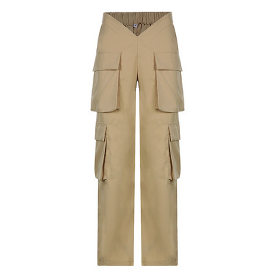 Γυναικείο παντελόνι Casual Hip-hop στυλ ίσιο Παντελόνι με γερανό μεγάλη τσέπη Μπλε με λαιμόκοψη V διακριτικό στενό στη μέση casual παντελόνι Y2K