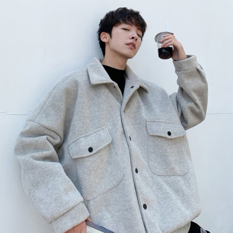 Vuneni kaput Muškarci Oversize S velikim džepom Jednobojna zimska topla mješavina Slobodno vrijeme Novi trendi Višeslojna Ulzzang Chic visokokvalitetna muška odjeća