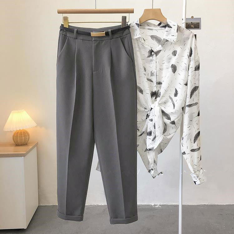 Elegantsed sirged püksid naiste ülikond püksid vabaaja massiivne kõrge vöökohaga pahkluuni ulatuv riba haaremipüksid kevadsuvi 2023, uus A18