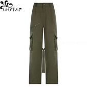 UHYTGF kevadsügised kaubapüksid naiste retro mitmetaskulised püksid Hip Hop lahtised sirge silindriga uued naiste püksid15