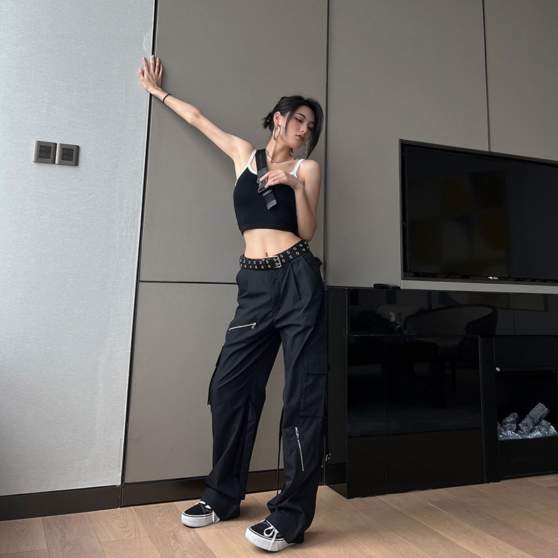 UHYTGF kevadsügised kaubapüksid naiste retro mitmetaskulised püksid Hip Hop lahtised sirge silindriga uued naiste püksid15