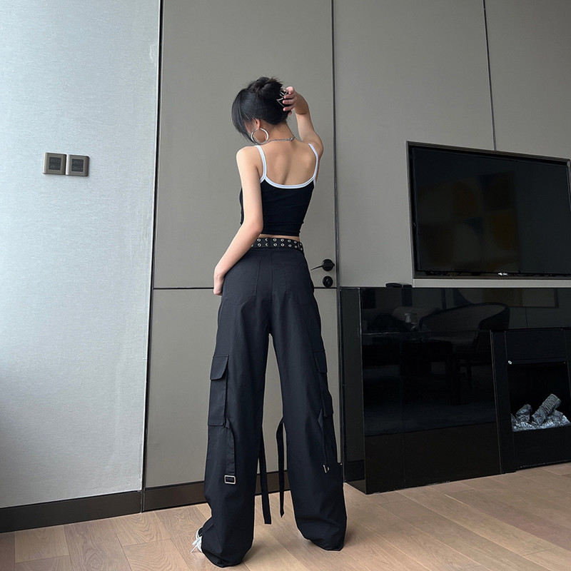 UHYTGF kevadsügised kaubapüksid naiste retro mitmetaskulised püksid Hip Hop lahtised sirge silindriga uued naiste püksid15