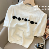 Pulover s lažnim ovratnikom Žensko ljeto 2022. Nova modna majica s perlama s puf rukavima Ženska pletena odjeća sa šljokicama Bijela Siva