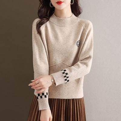 Μόδα φθινοπώρου και χειμώνα Υπόστρωμα με μισό ψηλό γιακά μονόχρωμη μόδα Casual πουλόβερ High Street Commuter πουλόβερ Vintage Top