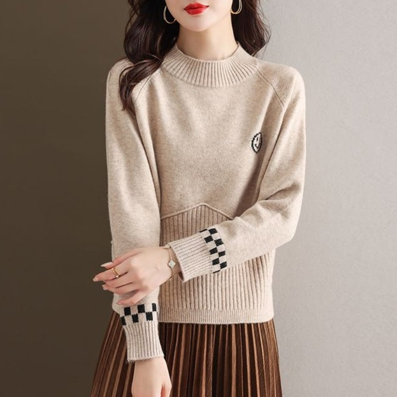 Μόδα φθινοπώρου και χειμώνα Υπόστρωμα με μισό ψηλό γιακά μονόχρωμη μόδα Casual πουλόβερ High Street Commuter πουλόβερ Vintage Top